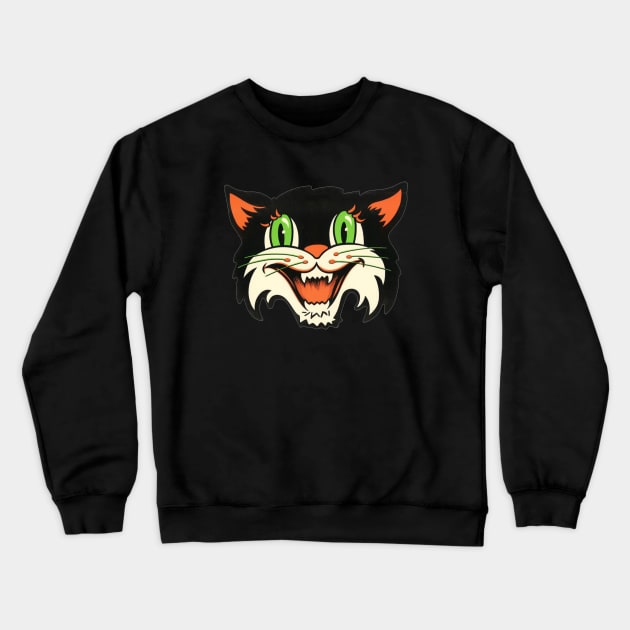 Black Cat Crewneck Sweatshirt by retrorockit